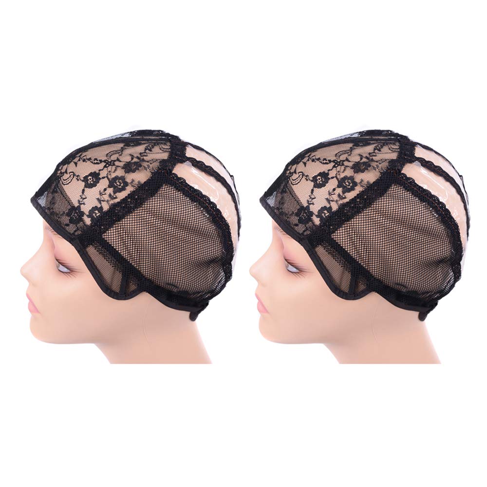 YANTAISIYU 2 pcs/lot Wig Caps for Making Wigs with Elastic Band on the Back Easy Weaving Ventilated Wig Caps with Plastic (Black M 22 inch)