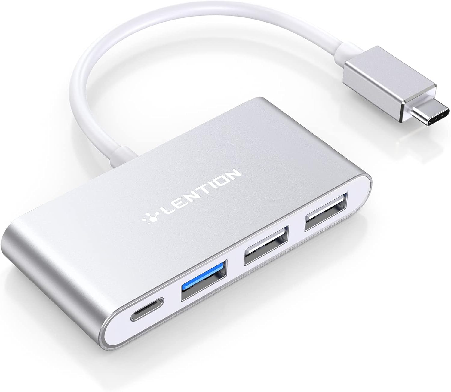 LENTION 4-in-1 USB-C Hub with Type C, USB 3.0, USB 2.0 for 2024-2016 MacBook Pro (M1-M4), iPhone 16-15 New Mac Air/Surface, ChromeBook, More, Multiport Charging & Connecting Adapter (C13, Silver)