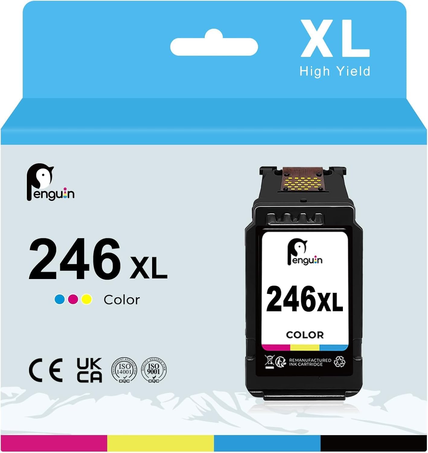 Penguin 246XL Remanufactured Ink Cartridges for Canon CL-246 PIXMA MG 2522 MG2520 MG3022 MG2922 MG2525 MX490 TR4520 TS3322 MX492 TS3122 Printers High Yield 246 XL CL246 CL246XL 1 Color