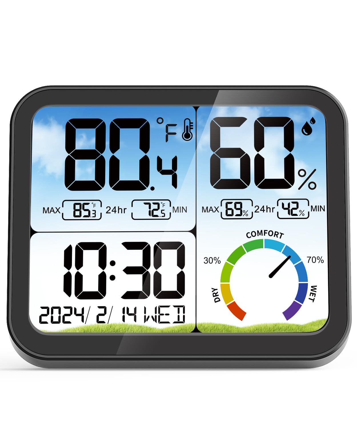 VOCOO Digital Indoor Room Thermometer – 5.8” Extra Large Display Temperature Humidity Sensor with Accurate Temp Humidity Gauge Monitor, Calibration, Max & Min Records, Comfort, Backlit, Date & Clock