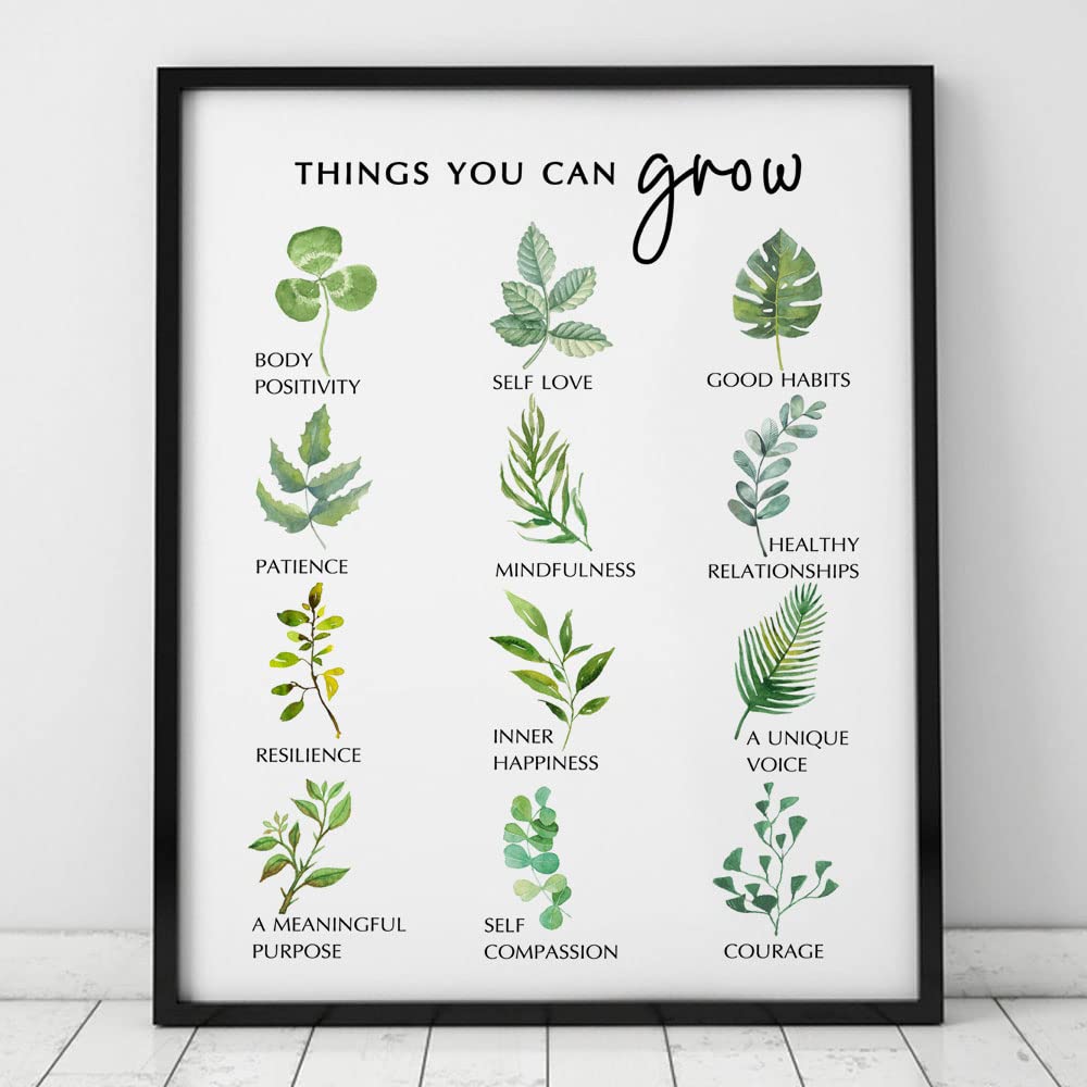 Self Growth Print Mental Health Wall Decor Mindfulness Art Print Therapy Office Decor Counselor Office Wall Art Self Development Poster Things To Grow (8×10 inches, Art Print With Framed)