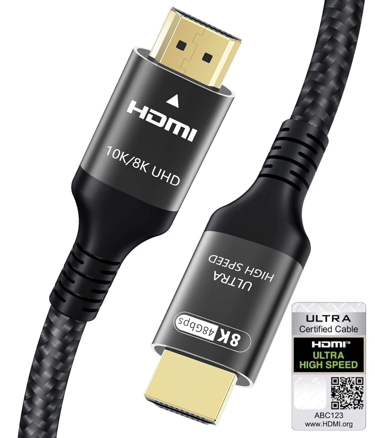 Certified 10K 8K HDMI 2.1 Cable 10 FT, 48Gbps Ultra High Speed HDMI Cable with Ethernet 4K 240Hz 165Hz 144Hz 120Hz 8K60Hz eARC HDCP2.3 HDR10+ PC Laptop TV Monitor Projector PS5 X-Box