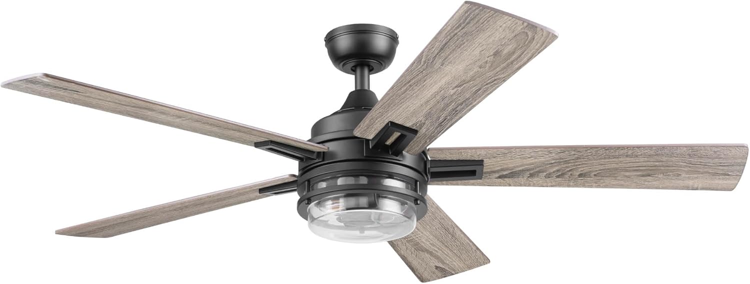 Honeywell Ceiling Fans Myers Park, 52 Inch Contemporary Indoor LED Ceiling Fan with Light, Remote Control, Dual Mounting Options, 5 Dual Finish Blades, Reversible Airflow – 51989-01 (Matte Black)