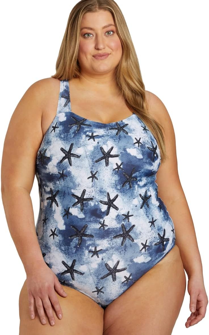 Sporti Moderate Women’s Plus Size One Piece Swimsuits – Printed Bathing Suit Tummy Control – Sweetheart Neckline Swimwears