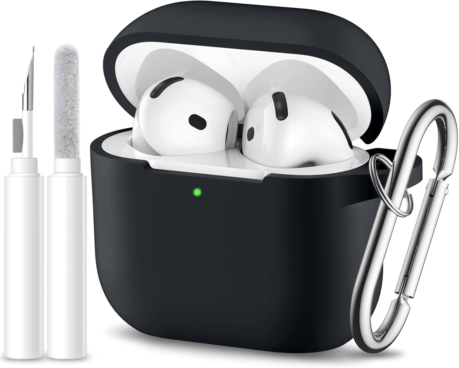 for Airpods 4th Generation Case Cover(2024),Soft Silicone Full Protective Case for AirPods 4 Case with Keychain & Cleaner Kit,Compatible with Apple Airpods 4 Case for Women,Men（Black）