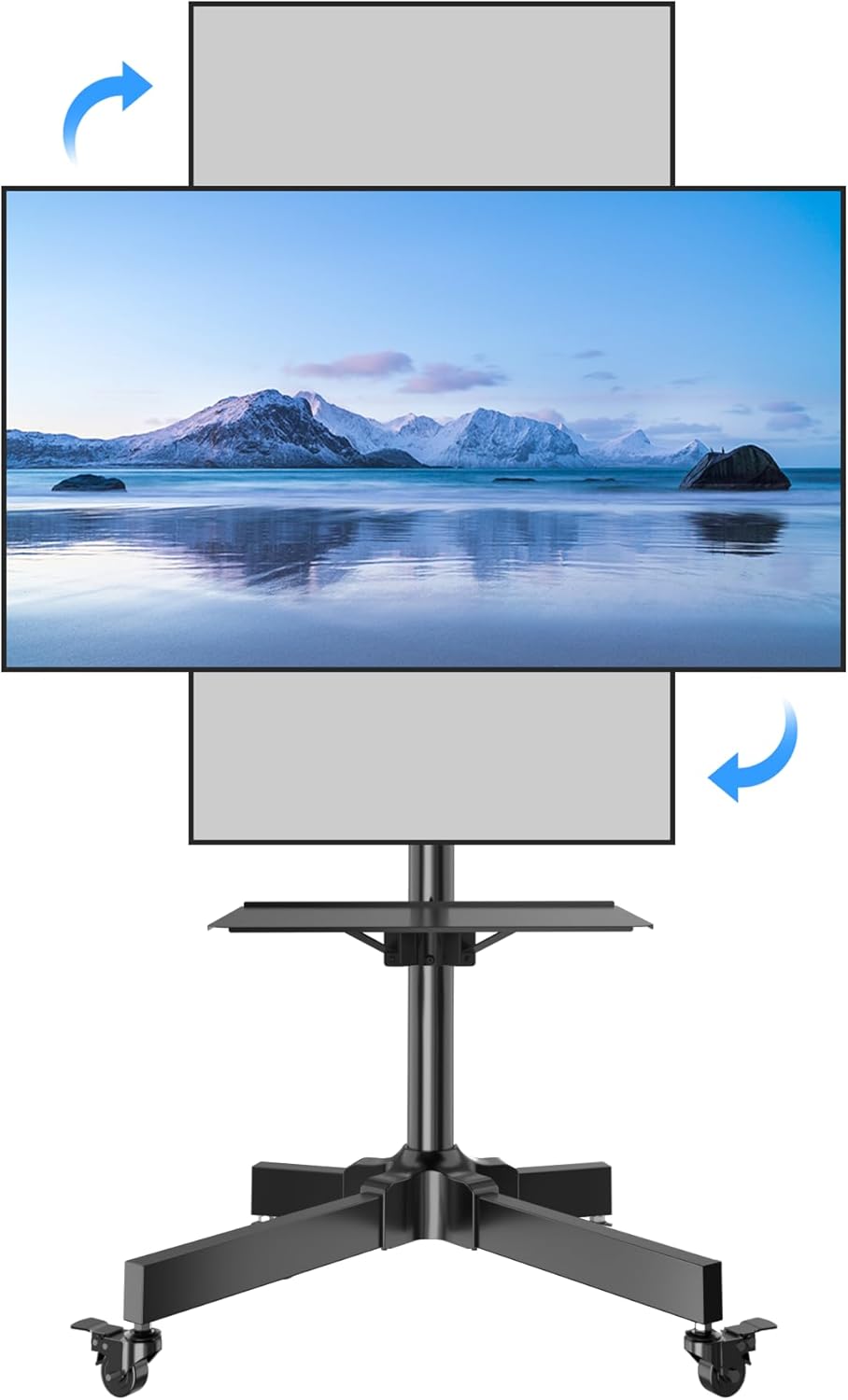 Mobile TV Cart for 23-55 Inch LCD LED Flat/Curved TVs with Tilting and Rotating, Portrait to Landscape, Height Adjustable Portable Rolling TV Stand with Wheels, up to 88lbs Max VESA 400×400 mm