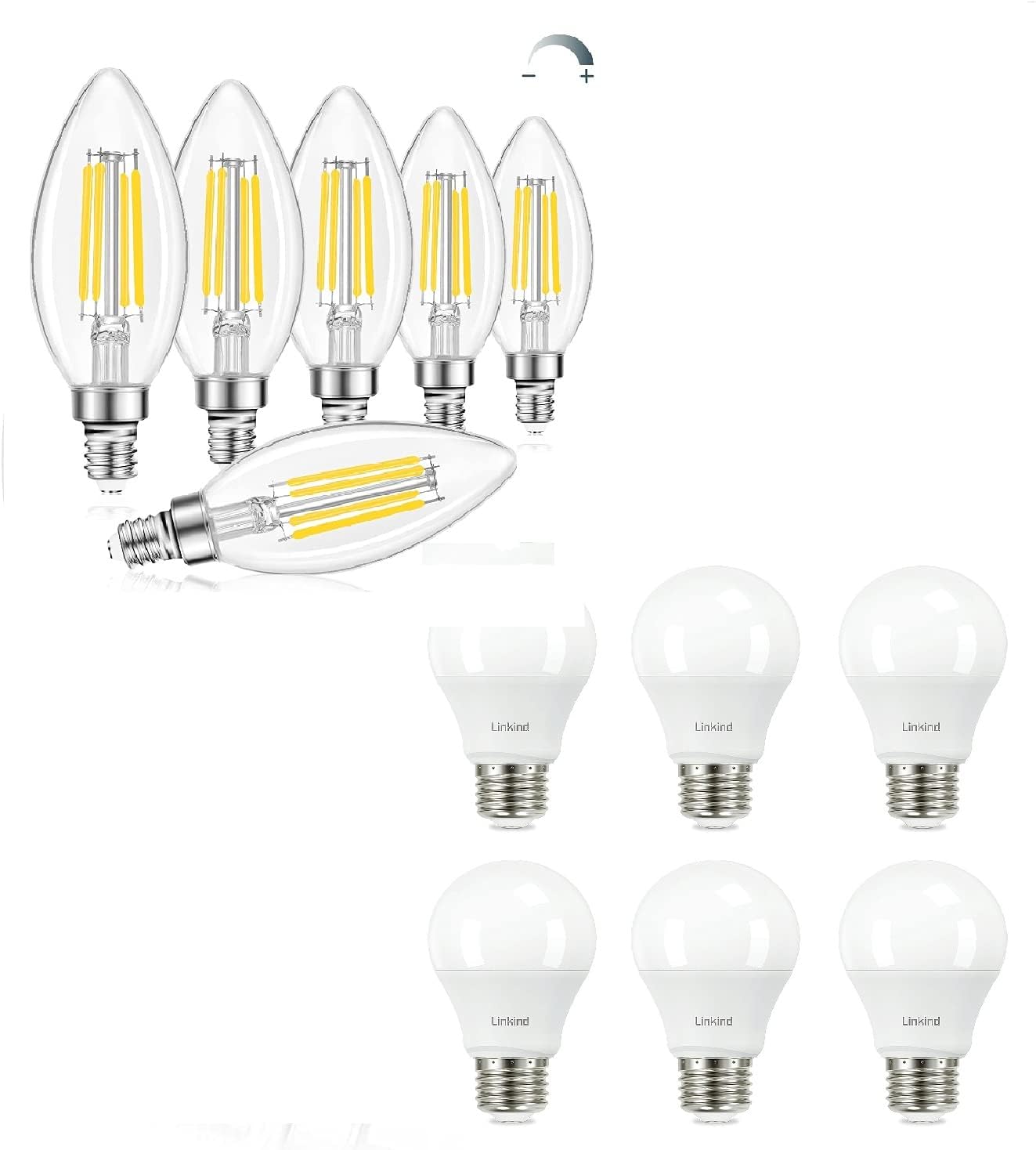 Linkind A19 60W Non-Dimmable Bulbs Daylight, E12 Chandelier Light Bulbs Dimmable, 2700K Soft White LED Light Bulbs