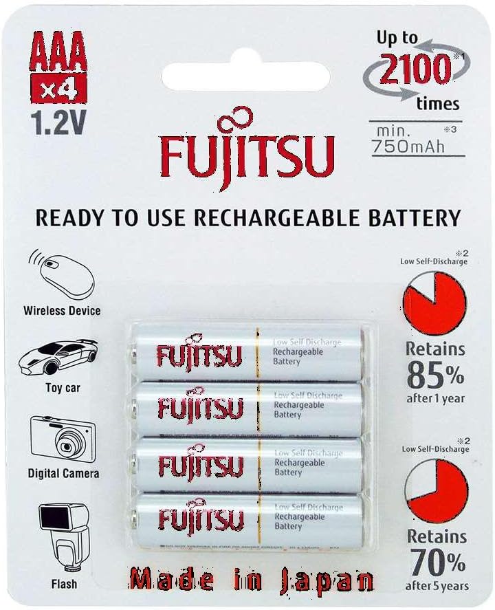 4 Fujitsu HR4UTC AAA Ready-to-use 2,100 Times Rechargeable Batteries NiMH 1.2V 800mAh (Min. 750mAh) Made in Japan