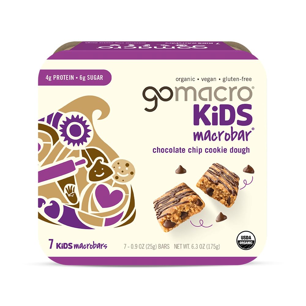 GoMacro Kids MacroBar Organic Vegan Snack Bars – Chocolate Chip Cookie Dough (0.90 Ounce Bars, 7 Count)