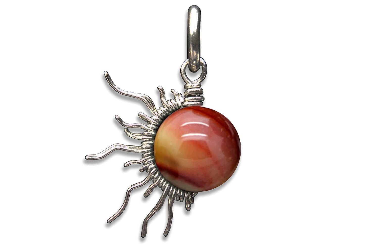 Mookaite 1/2 Sun Wire Pendant- Black Niobium/Silver/Steel/Copper/Bronze/14K Gold, or 14K Rose Gold- Pendant or Bracelet Charm – Red Yellow White Jasper Gemstone Jewelry – Sun Moon Necklace