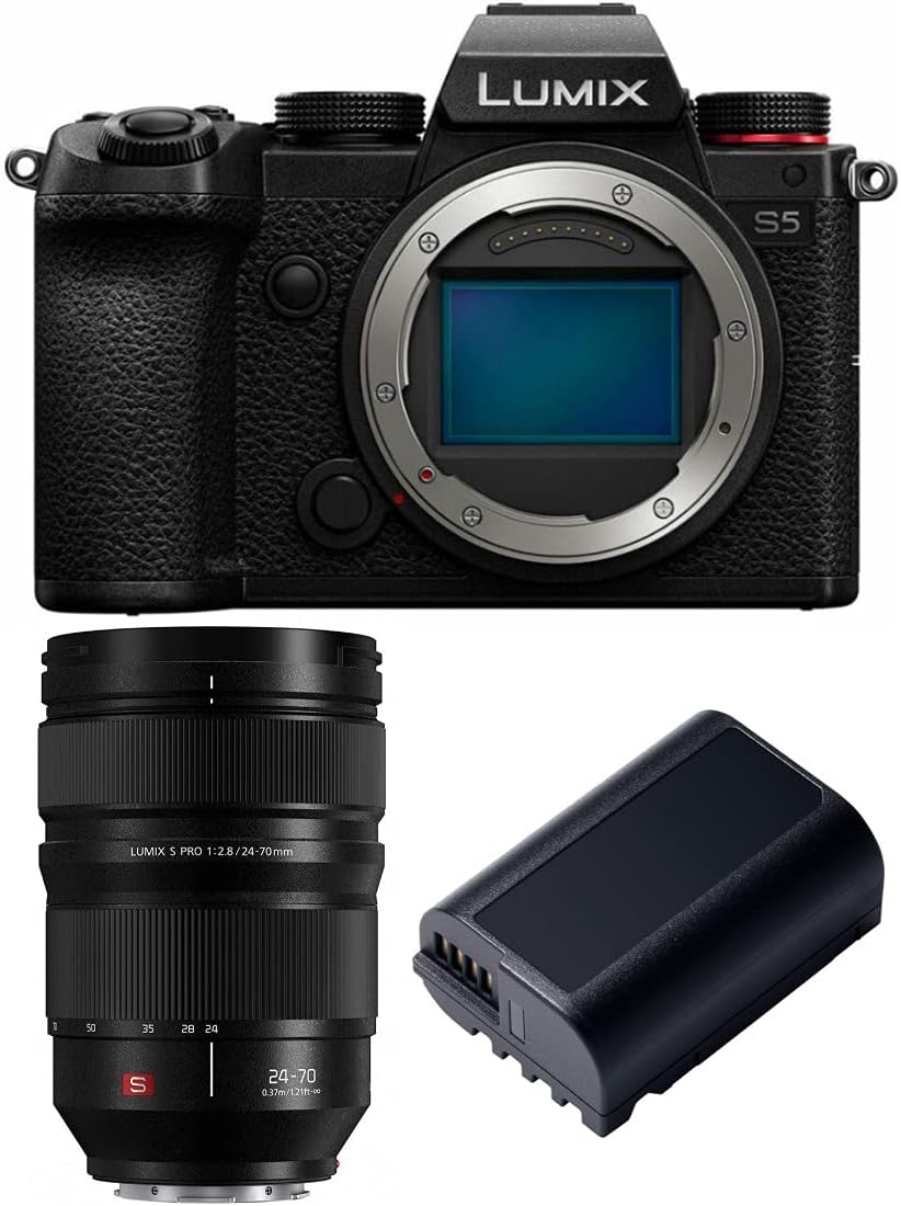 Panasonic LUMIX S5 4K Mirrorless Full-Frame L-Mount Camera (Body Only) with S-E2470 LUMIX S Pro 24-70mm and DMW-BLK22 Battery Bundle (3 Items)