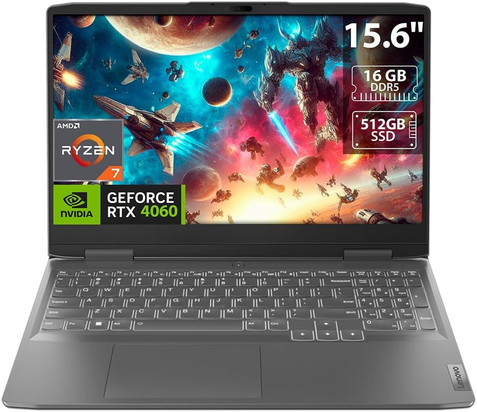 Lenovo LOQ 15 15.6” Gaming Laptop FHD 144Hz AMD Ryzen 7-7840HS 16GB RAM 512GB SSD NVIDIA GeForce RTX 4060 8GB Windows 11 Onyx Grey,(15APH8)