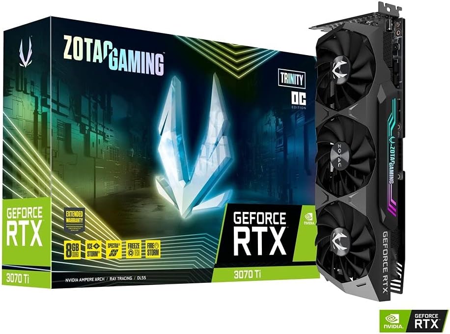 ZOTAC GeForce RTX 3070 Ti Trinity OC 8GB GDDR6X 256-bit 19 Gbps PCIE 4.0 Gaming Graphics Card, IceStorm 2.0 Advanced Cooling, Spectra 2.0 RGB Lighting, ZT-A30710J-10P