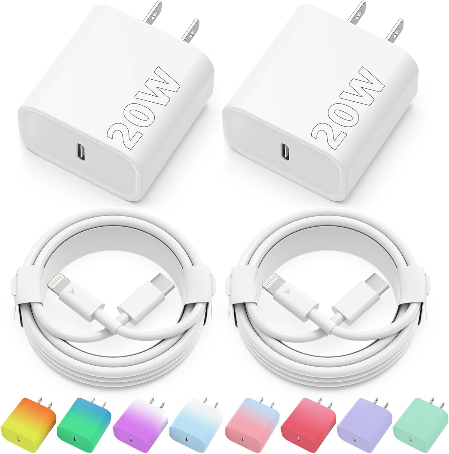 iPhone Charger Fast Charging, USB C Charger, iPhone 14 Charger, 2 Pack 20W USB C Wall Charger Block with 2 Pack 6FT USB C to Lightning Cable for iPhone 14 13 12 11 Pro Max XR XS X, iPad,AirPods Pro