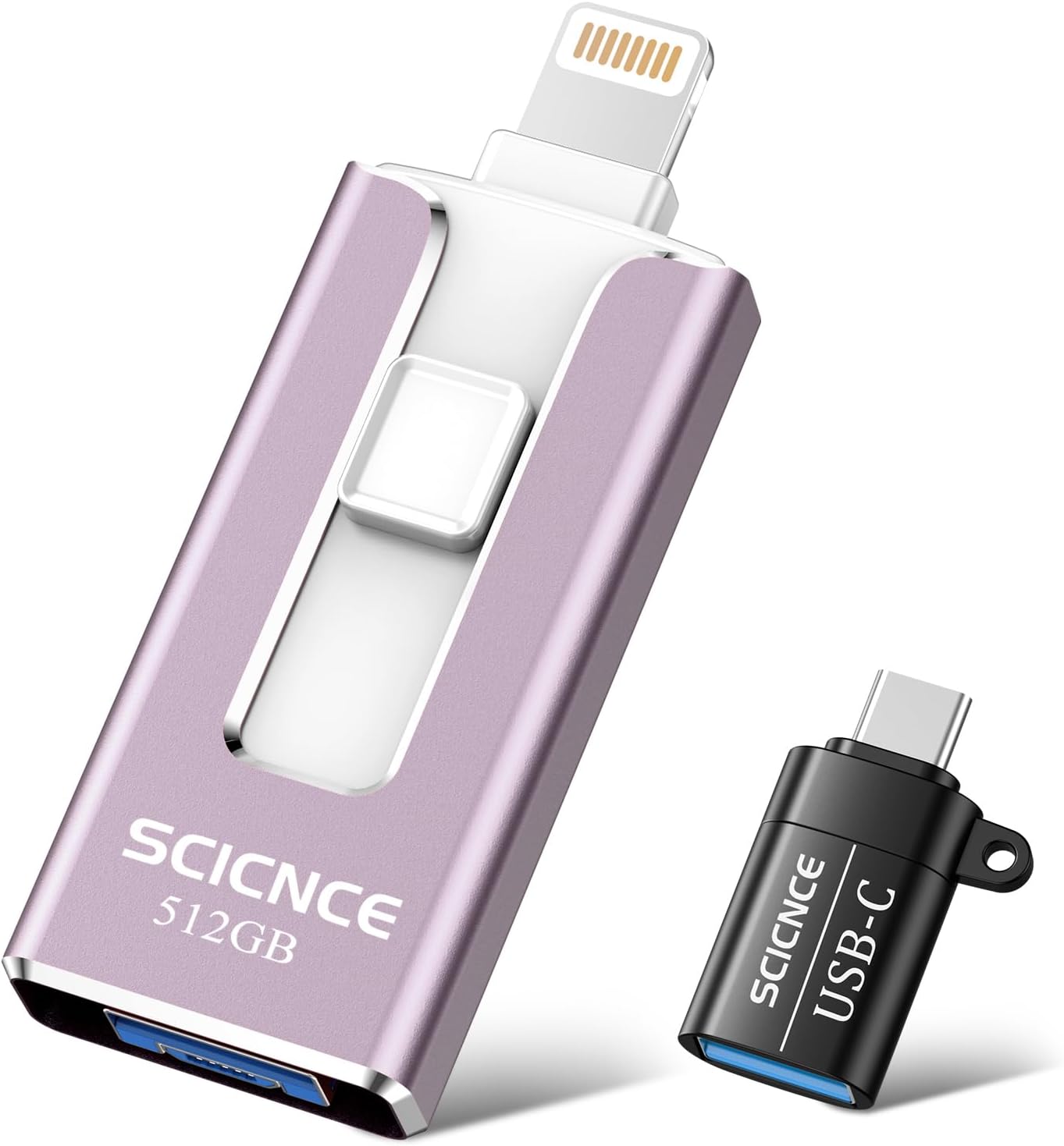 SCICNCE 512GB Flash Drives Intended for iPhone, Memory Stick Storage Backup Photos and Videos, Plug and Play No Application Required Compatible with iPhone iPad Android and Computers (Light Purple)