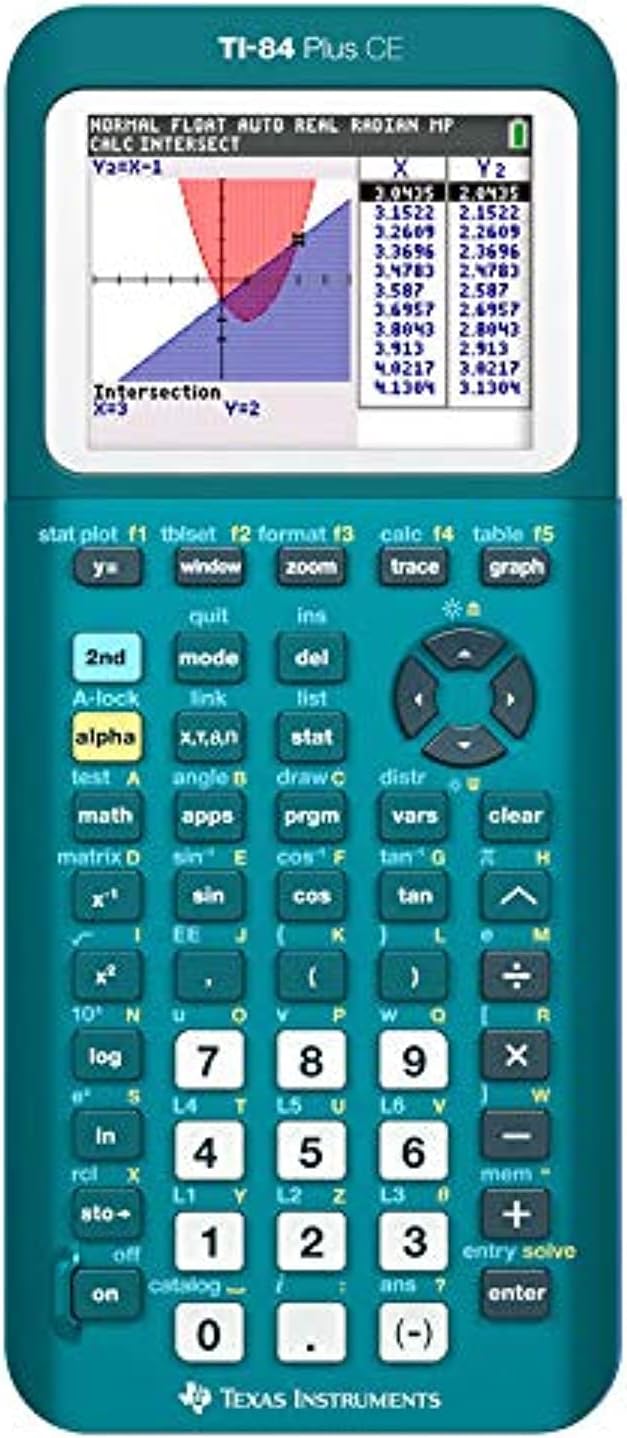 Texas Instruments TI-84 Plus CE Handheld Graphing Calculator, Teal, 84PLCE/TBL/1L1/AS