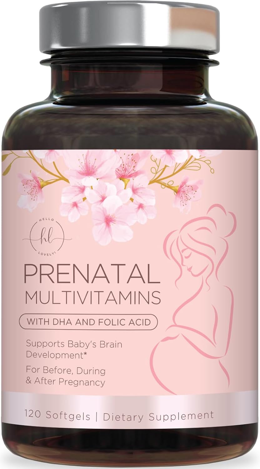 Women’s Prenatal Multivitamin with Folic Acid + DHA, Essential Prenatal Vitamins with Folate, Omega 3, Vitamin D3, B6, B12 & Iron, Pregnancy Support Supplement for Mom and Baby – 120 Softgels