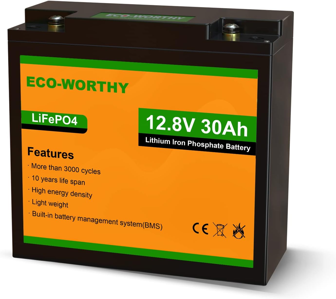 ECO-WORTHY 12V 30AH LiFePO4 Battery, Rechargeable Lithium Ion Phosphate Deep Cycle Battery for Trolling Motor, Golf Gart, Kids Scooters, Power Wheelchairs, Replacement of 12V 35AH SLA Battery