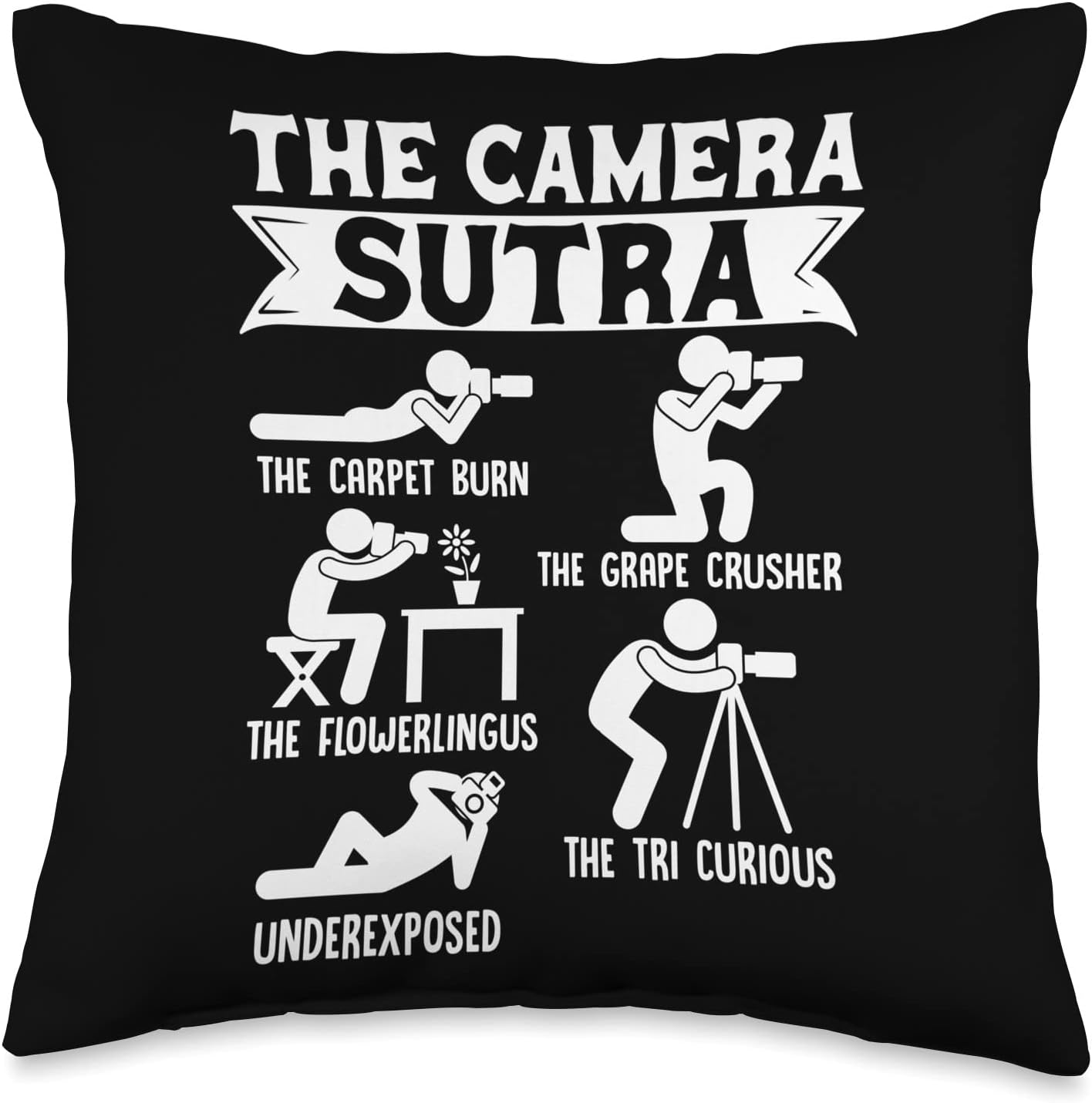 Camera Sutra Funny Photographer Pose Photography Throw Pillow, 16×16, Multicolor