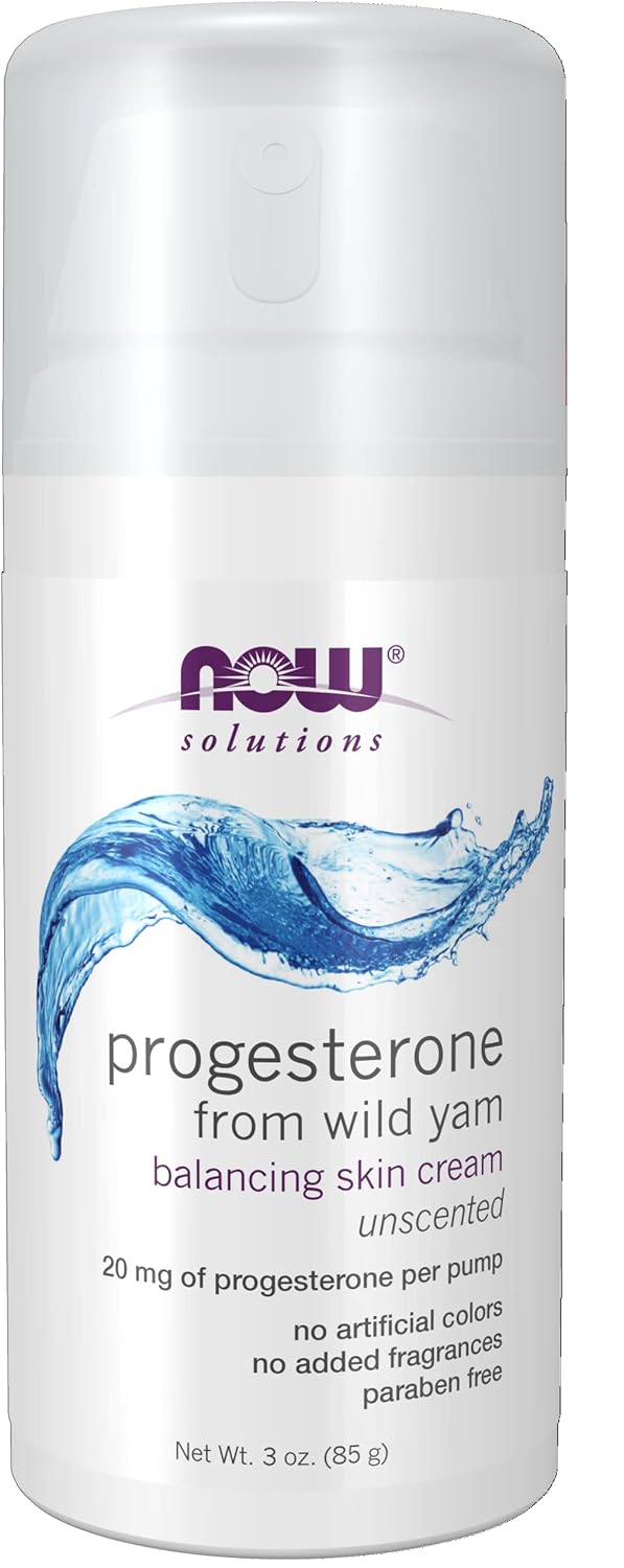 NOW Solutions, Natural Progesterone, Balancing Skin Cream, 20 mg of Natural Progesterone Per Pump, Unscented, 3-Ounce