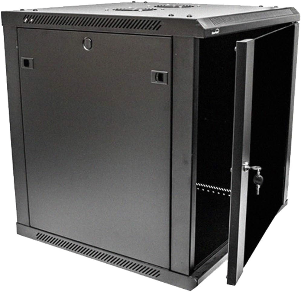 NavePoint 12U Deluxe IT Wallmount Cabinet Enclosure 19-Inch Server Network Rack with Locking Glass Door 24-Inches Deep Black with Shelves