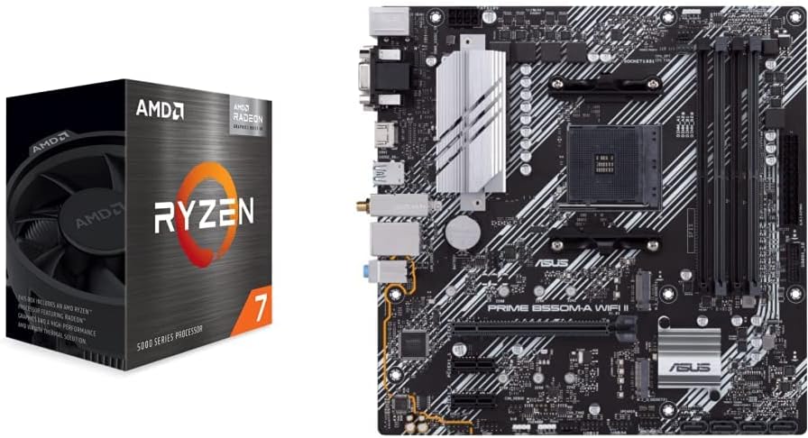 AMD Ryzen 7 5700G 8-Core, 16-Thread Unlocked Desktop Processor with Radeon Graphics ASUS Prime B550M-A WiFi II AMD AM4 (3rd Gen Ryzen) Micro ATX Motherboard