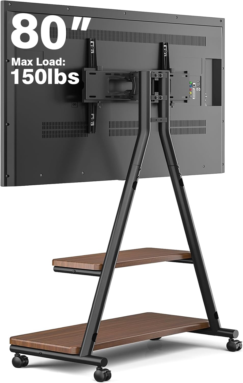 Rfiver Heavy Duty Rolling TV Stand for 43-80 Inch TVs up to 150lbs, Mobile TV Cart on Wheels with Dual Storage Shelves, Outdoor TV Stand with Tilt & Swivel Adjustment for Optimal Viewing Angles