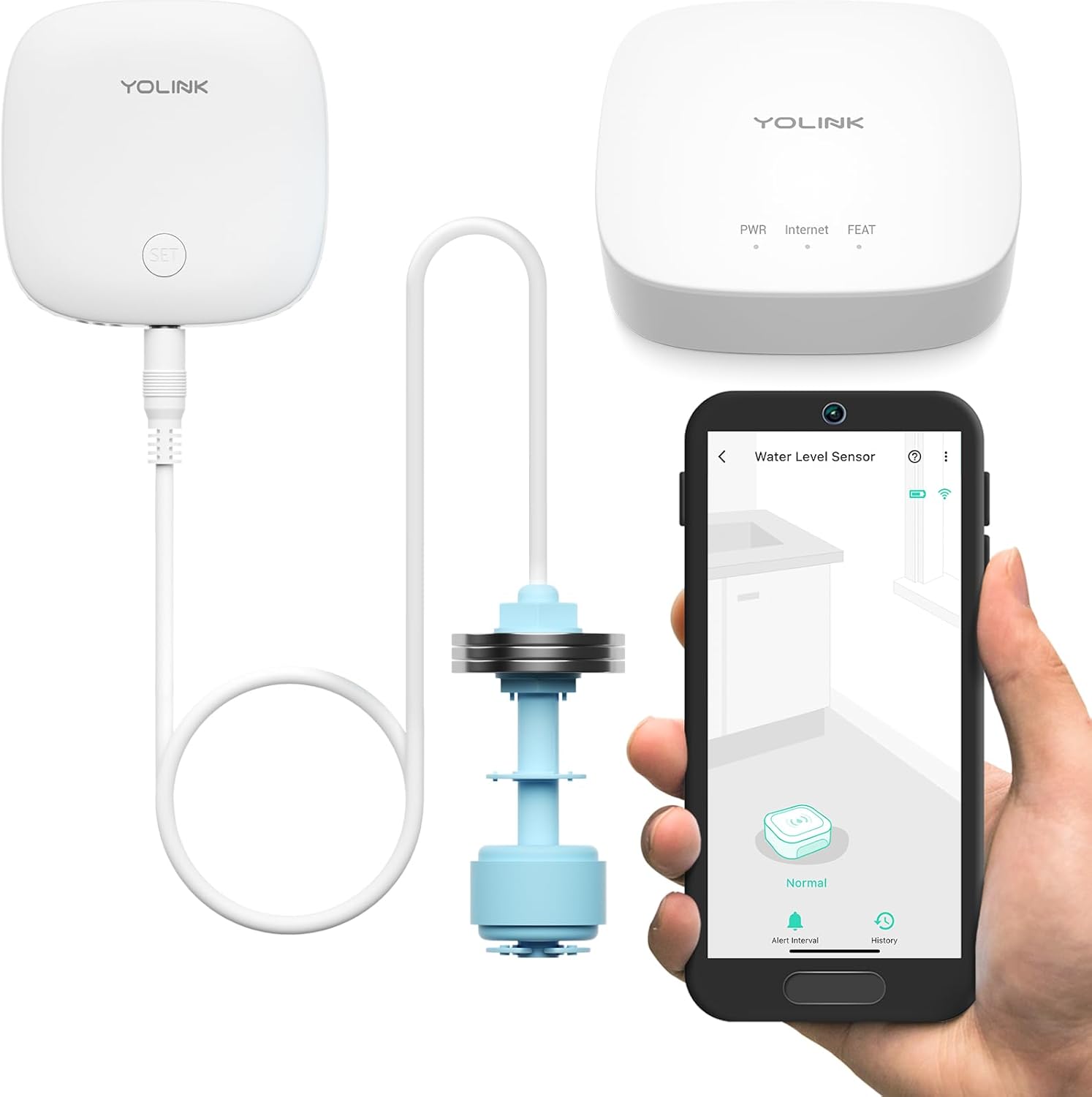 YoLink LoRa Water Level Monitoring Sensor Starter Kit: 1 YoLink Hub & Wireless Battery-Powered Float Switch Alarm, Sump Pump Alarm, AC Condensate Overflow, Tank Level, Toilet Leak Sensor, 105dB Siren