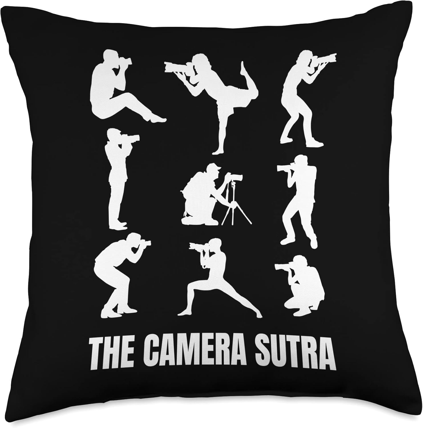 The Camera Sutra Funny Photography Filmmaker Photo Positions Throw Pillow, 18×18, Multicolor