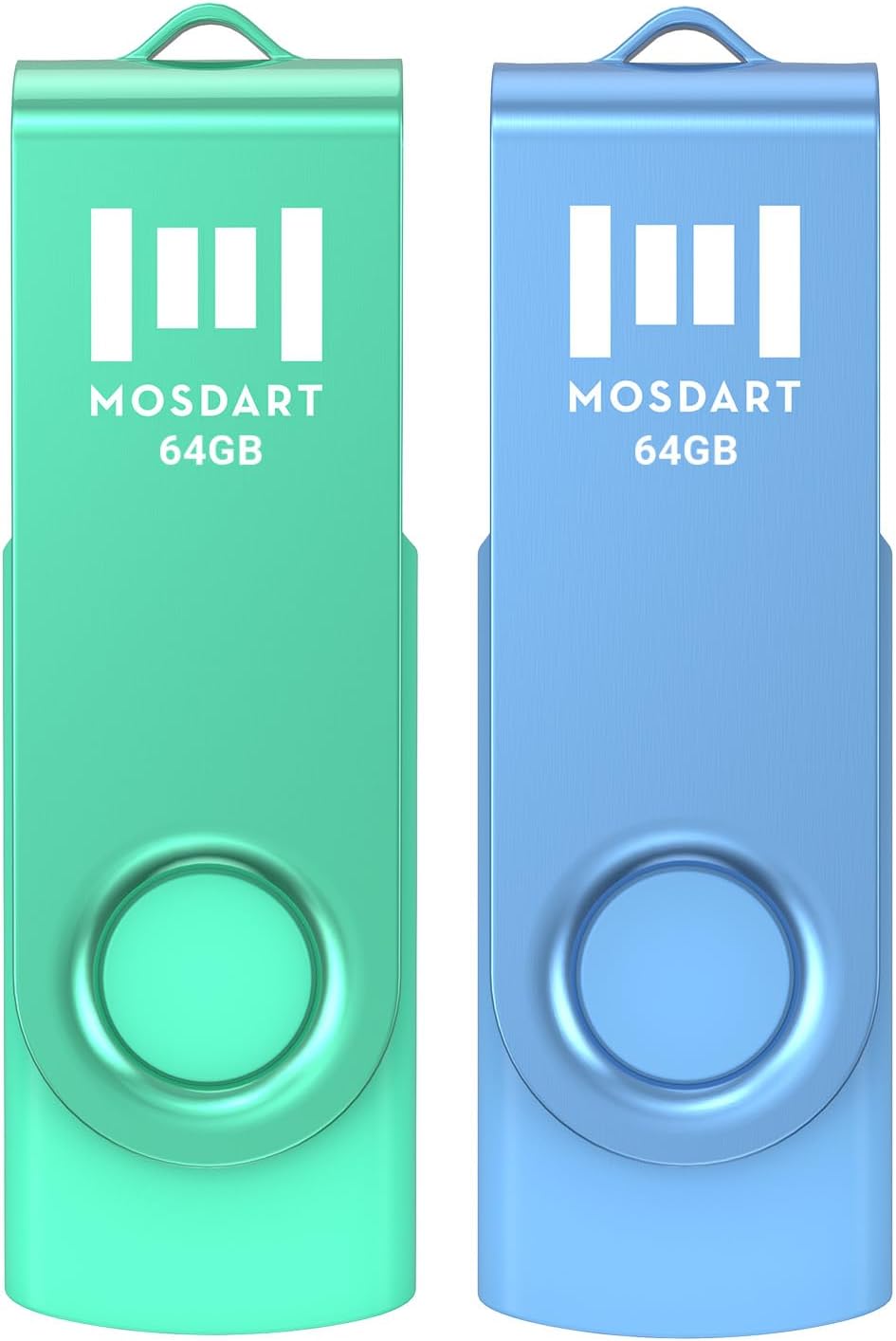 MOSDART 64GB USB Flash Drive 2 Pack Bright Vivid Color, 64 GB Multipack USB2.0 Thumb Drives, Swivel Design with LED Light, exFAT Jump Drive Memory Stick for Computers, Data Storage