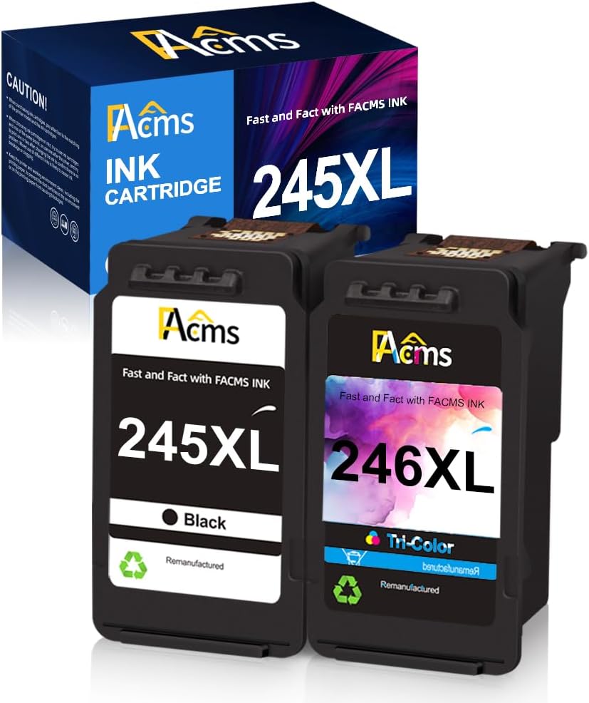 Remanufactured 245XL 246XL Combo Pack Ink Cartridge Replacement for Canon Pg-245Xl Cl-246Xl PG-243 CL-244 to use with Pixma MX492 MX490 MG2522 MG2520 MG2420 MG2920 MG2922 MG3022 MG3029 (2-Pack)