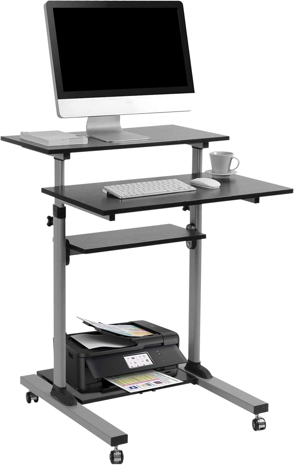 TechOrbits Rolling Desk for Laptop – Standing or Sitting Mobile Computer Cart with Wheels, Adjustable Height & 27.5-inch Surface – Portable Home Office Workstation – Black﻿