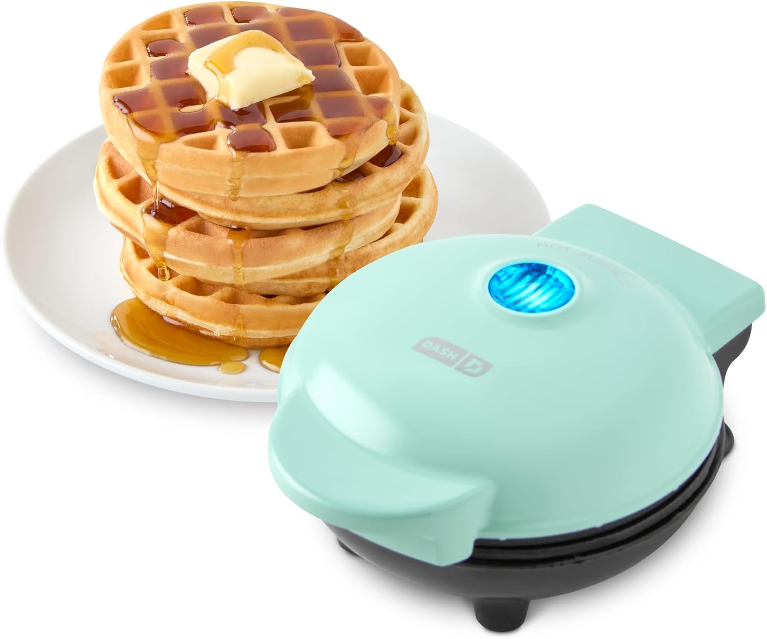 DASH Mini Waffle Maker – 4” Waffle Mold, Nonstick Waffle Iron with Quick Heat-Up, PTFE Nonstick Surface – Perfect Mini Waffle Maker for Kids and Families, Just Add Batter (Aqua)