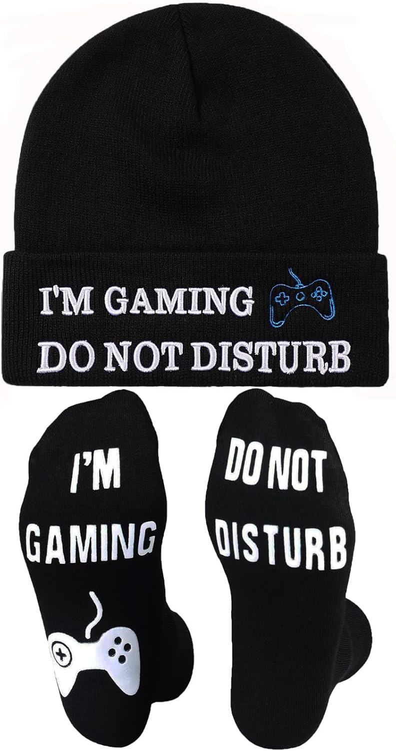 Novelty Gaming Socks Beanie Winter Hat Funny Gamer Gifts Teen Boy Stocking Stuffers for Teens Boys Kids Dad Men