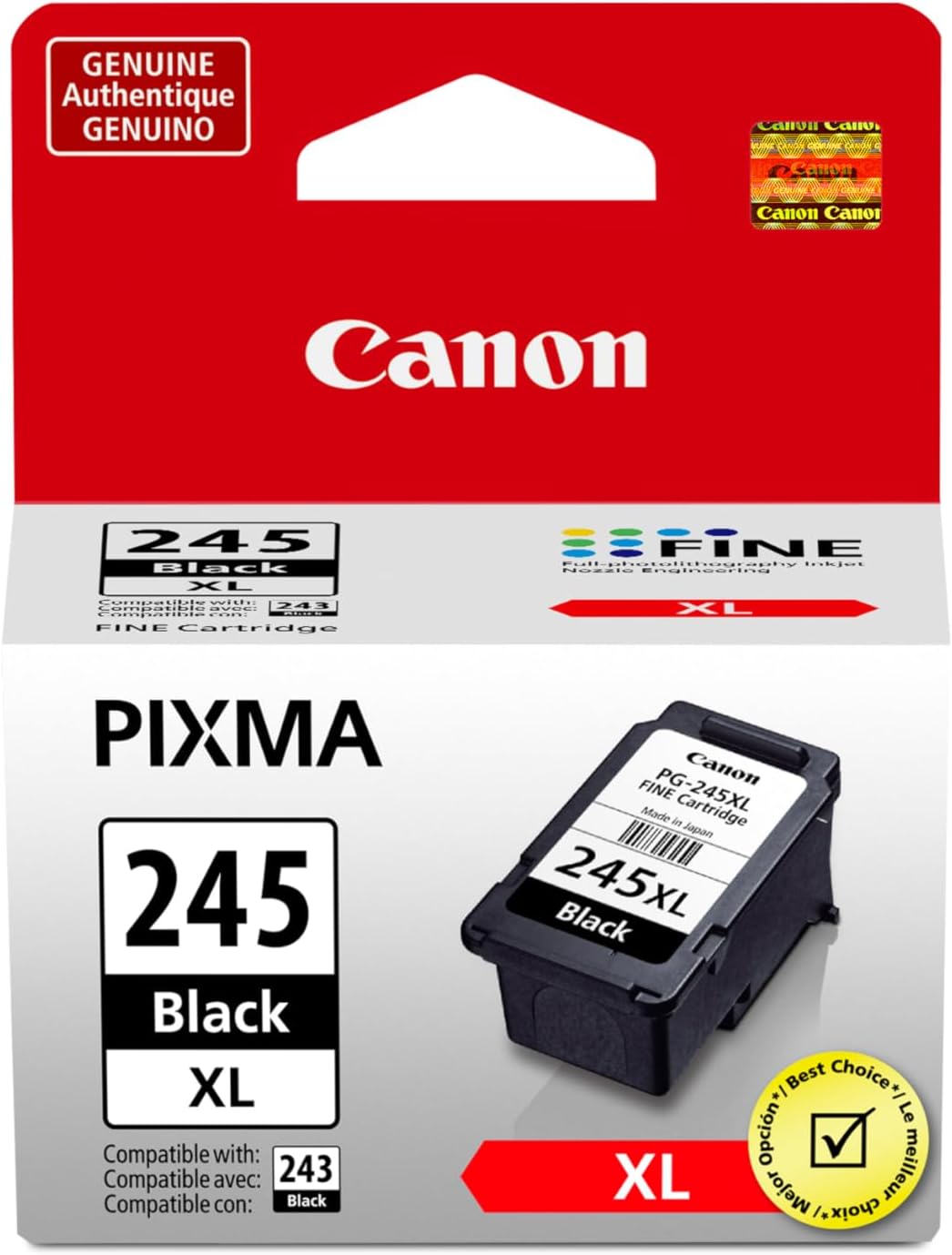 Canon PG-245 XL Genuine Black Ink Cartridge, Compatible with iP2820, MG2420/2924/2920/3020/2522/2525, MX492, TS3120/302/302a/202/202a/4520/3320