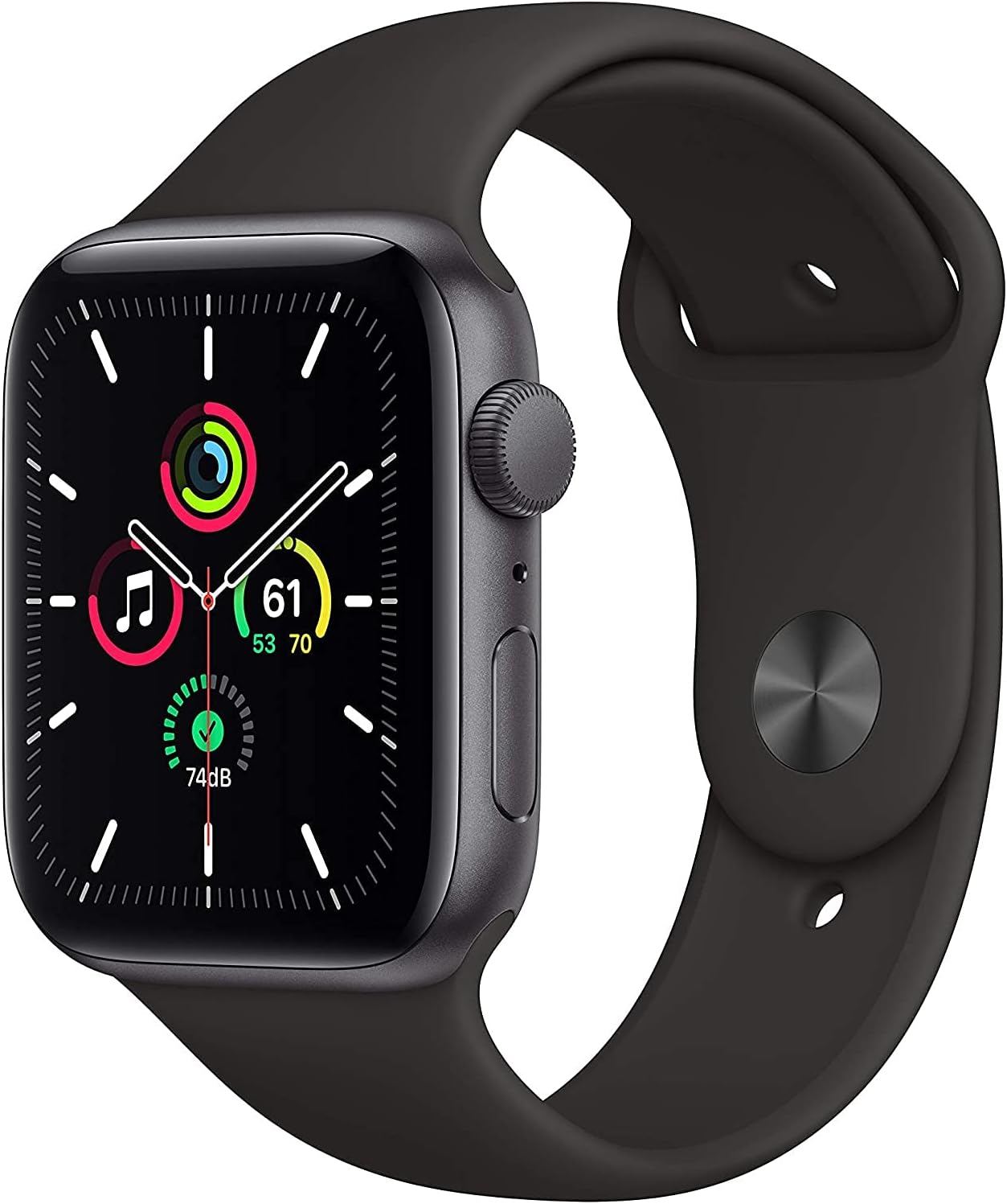 Apple Watch SE (GPS, 44mm) – Space Gray Aluminum Case with Black Sport Band (Renewed Premium)