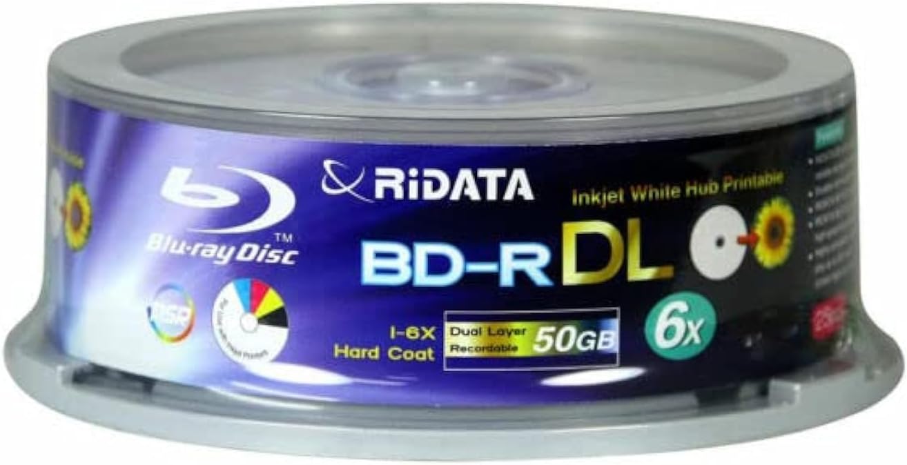 Ritek 50GB BD-R DL Dual-Layer Blu-Ray Writable Disc, 6x, 25pk