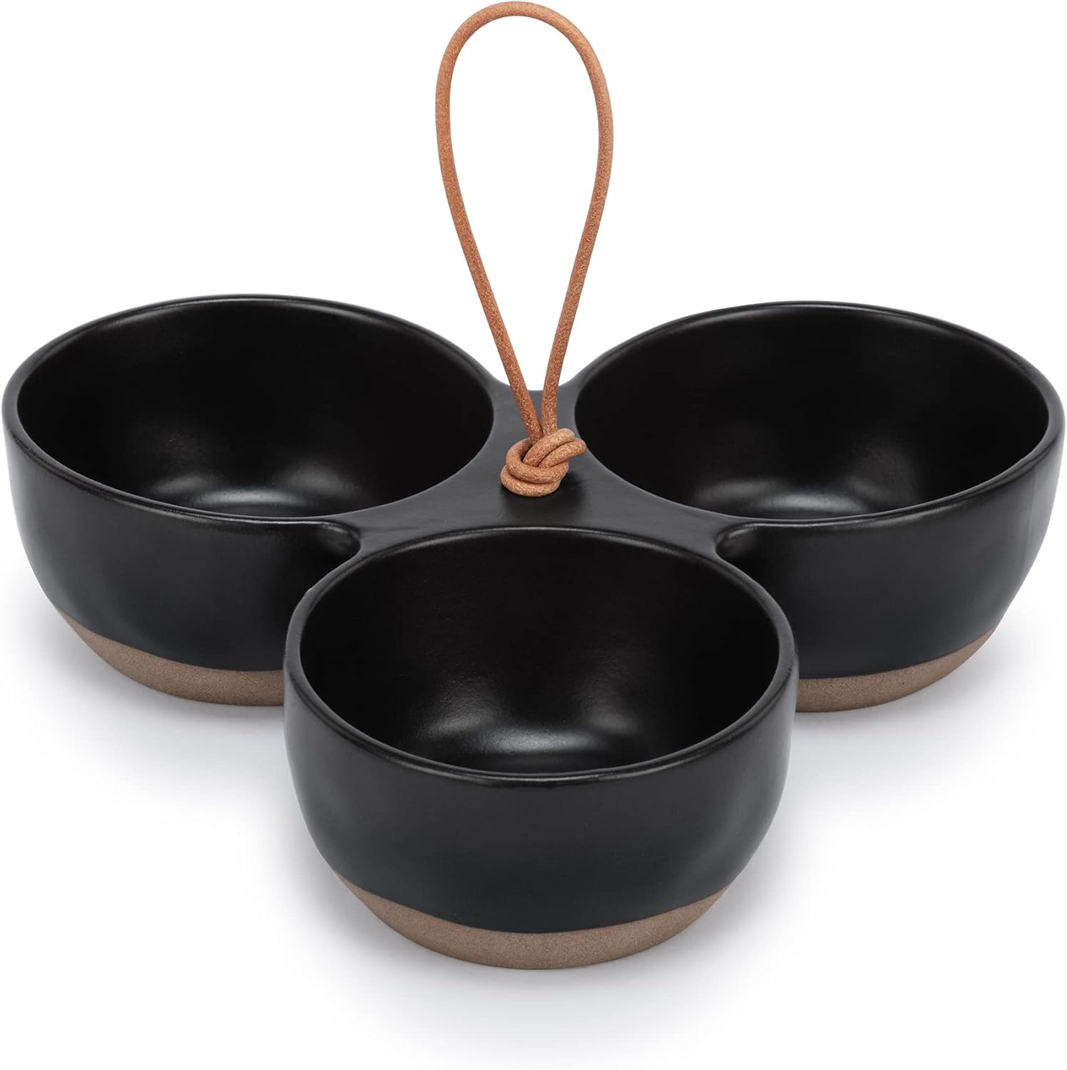 DEMDACO Whole Lotta Delish Matte Black 8.5 x 8 Stoneware Triple Serving Bowl