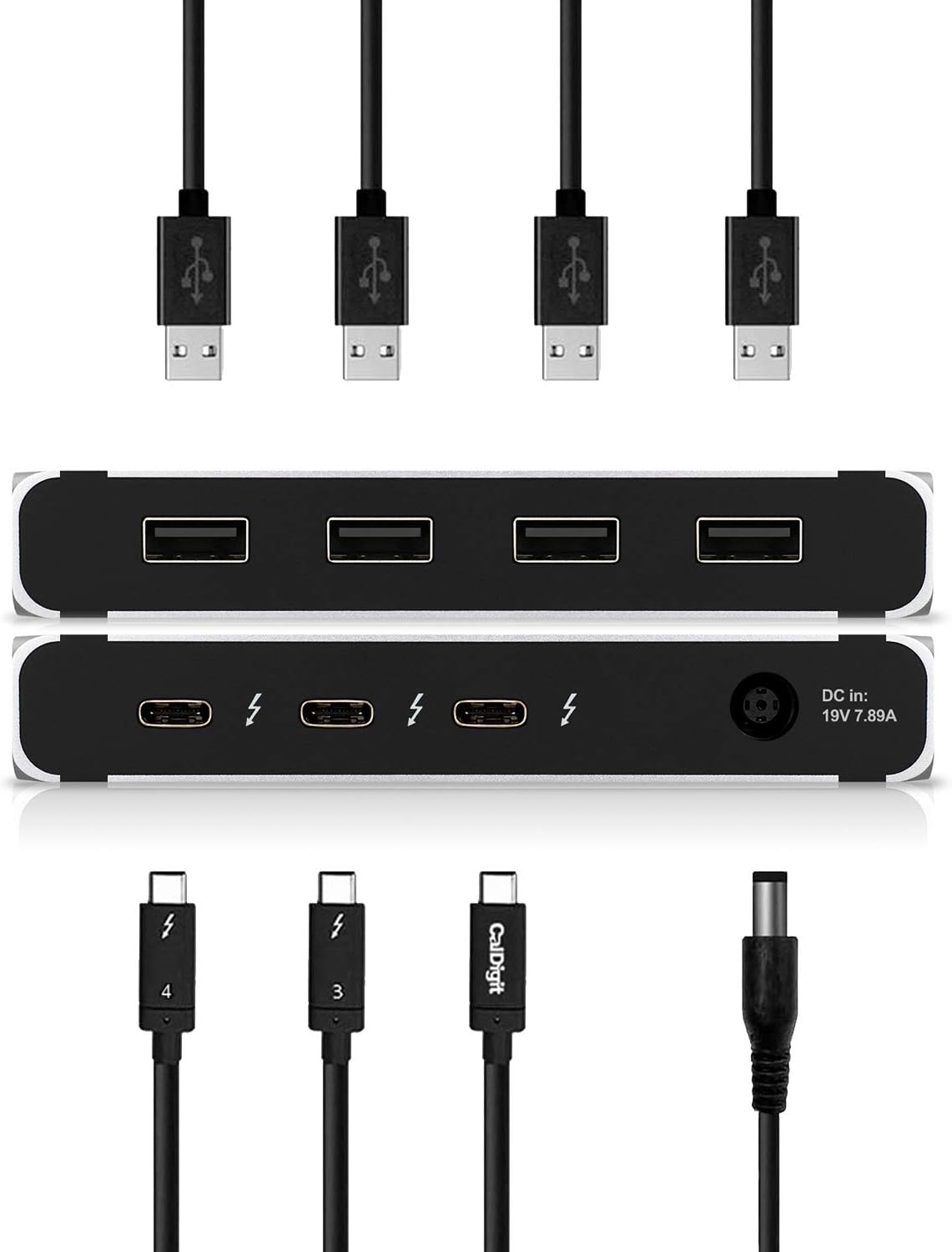 CalDigit Thunderbolt 4 Element Hub – 4X USB4 Ports, USB 3.2 Gen2 10Gb/s, Single 8K or Dual 4K Displays, 60W Charging, 0.8m Cable