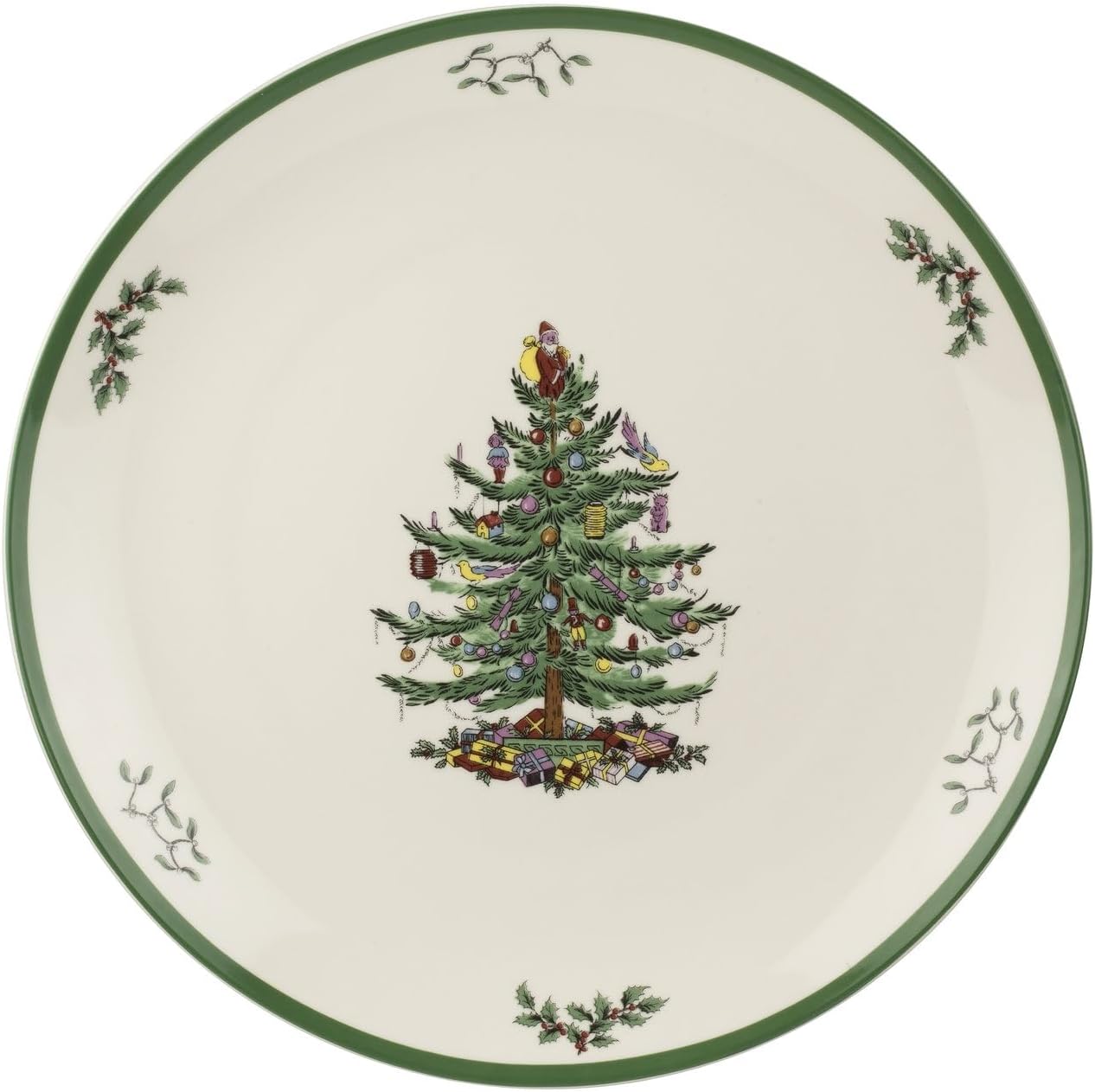 Spode Christmas Tree Round Platter – 14-Inch Holiday Serving Plate for Charcuterie, Snacks, Desserts – Classic Christmas Dinnerware with Green Accents – Dishwasher & Microwave Safe