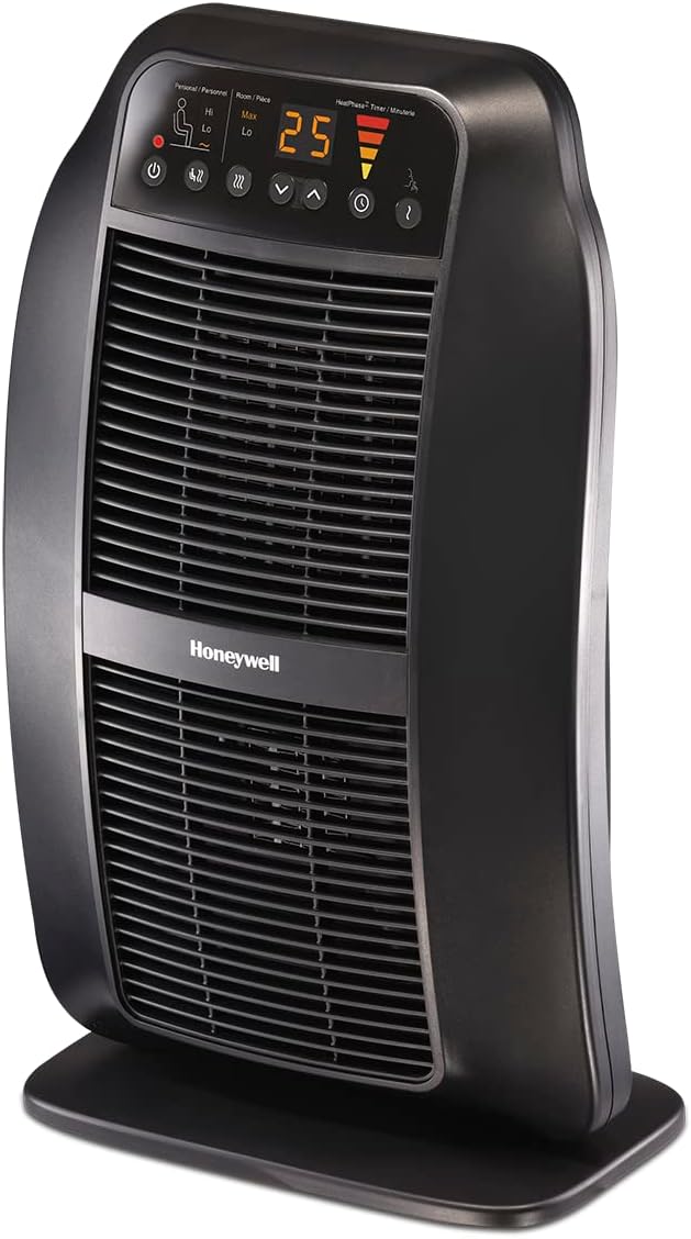 Honeywell HeatGenius Ceramic Heater, Black – Easy to Use Space Heater with Multi-Directional Heating, Digital Controls and Programmable Thermostat