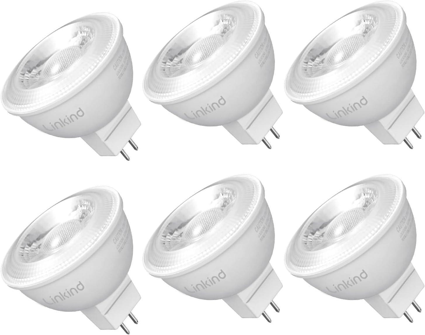 Linkind MR16 LED Bulb Dimmable, GU5.3 Bi-Pin Base 6.5W (70W Equivalent) 3000K Soft White 640lm MR16 Spot Lights, Recessed, Tracking Lights, 12V Low Voltage, 6 Packs