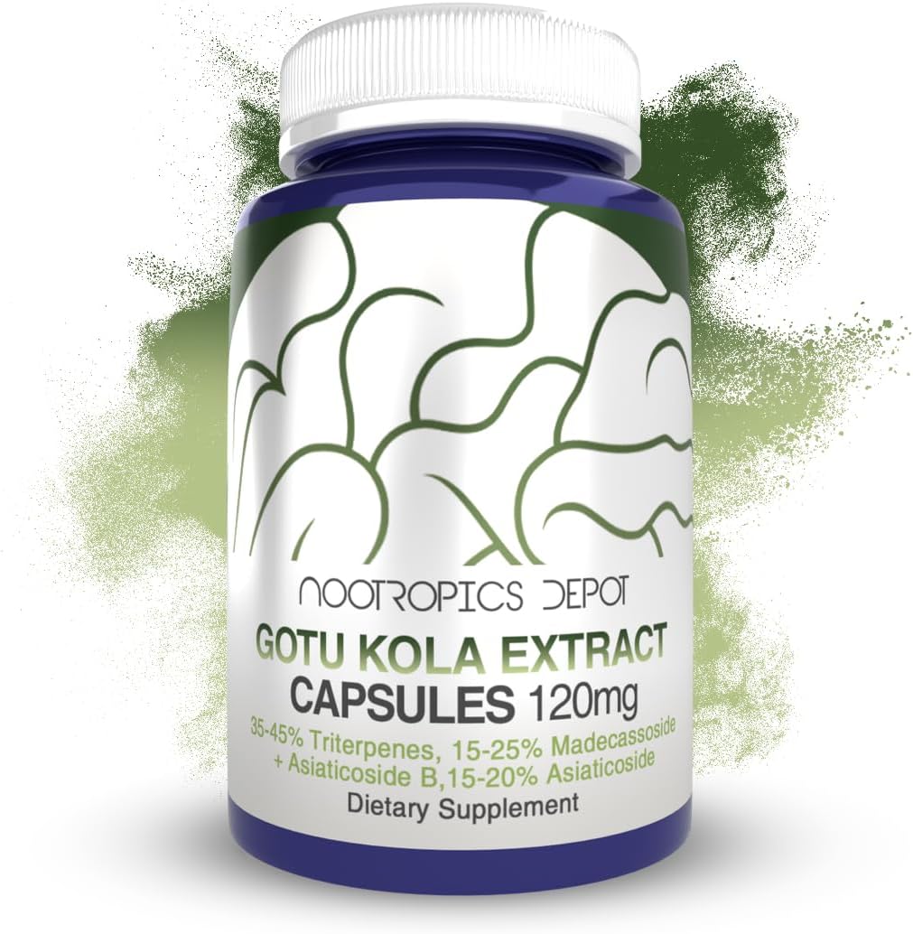 Nootropics Depot Gotu Kola Extract Capsules | 120mg | 90 Count | Acid Resistant | Centella asiatica | 35-45% Triterpenes | Supports Healthy Stress Levels | Promotes Memory Enhancement