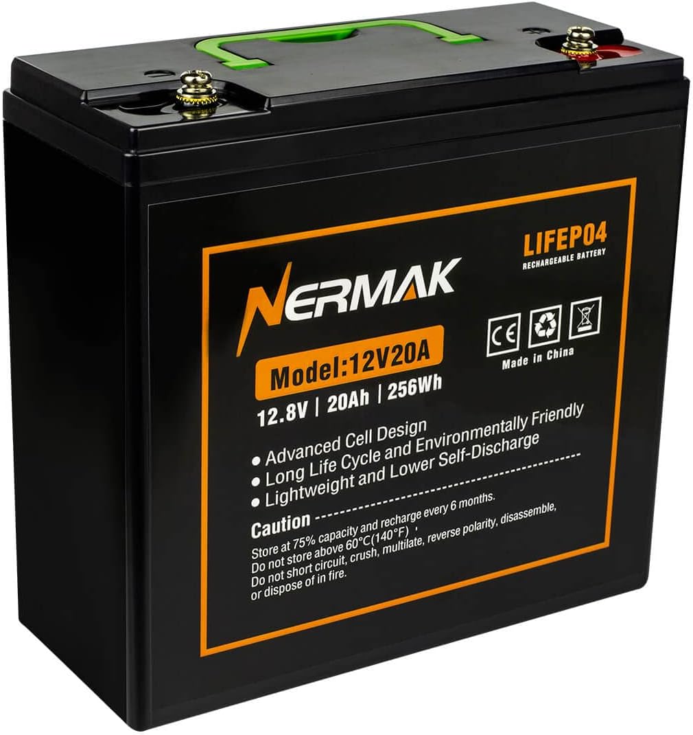 12V 20Ah Lithium LiFePO4 Deep Cycle Battery, 2000+ Cycles Lithium Iron Phosphate Rechargeable Battery for Solar Power, Lighting, Outdoor camping, Power Wheels, Fish Finder, Built-in 20A BMS