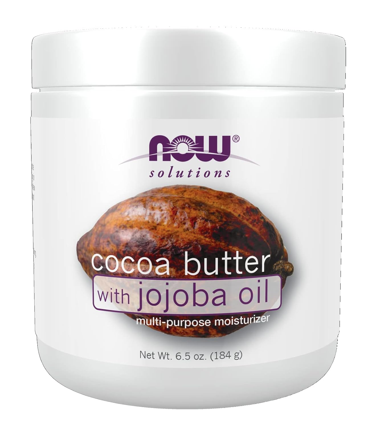 NOW Foods Solutions, Cocoa Butter with Jojoba Oil, Multi-Purpose Moisturizer, 6.5-Ounce