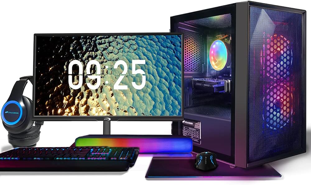 STGAubron Gaming PC Bundle with 24Inch FHD LED Monitor – Radeon RX 550 4G, Intel core I5 up to 3.7Ghz, 16G Ram, 512G SSD, RGB Mouse Pad, Windows 10 Home