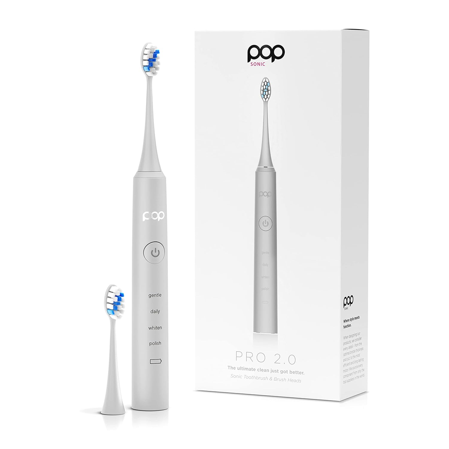 Pop Sonic Pro 2.0 Electric Toothbrush (White), Ultrasonic Toothbrush | 45,000 VPM | Electric Toothbrush for Adults & Kids, 4 Mode Electric Tooth Brush – Long-Lasting Dupont Nylon Bristles