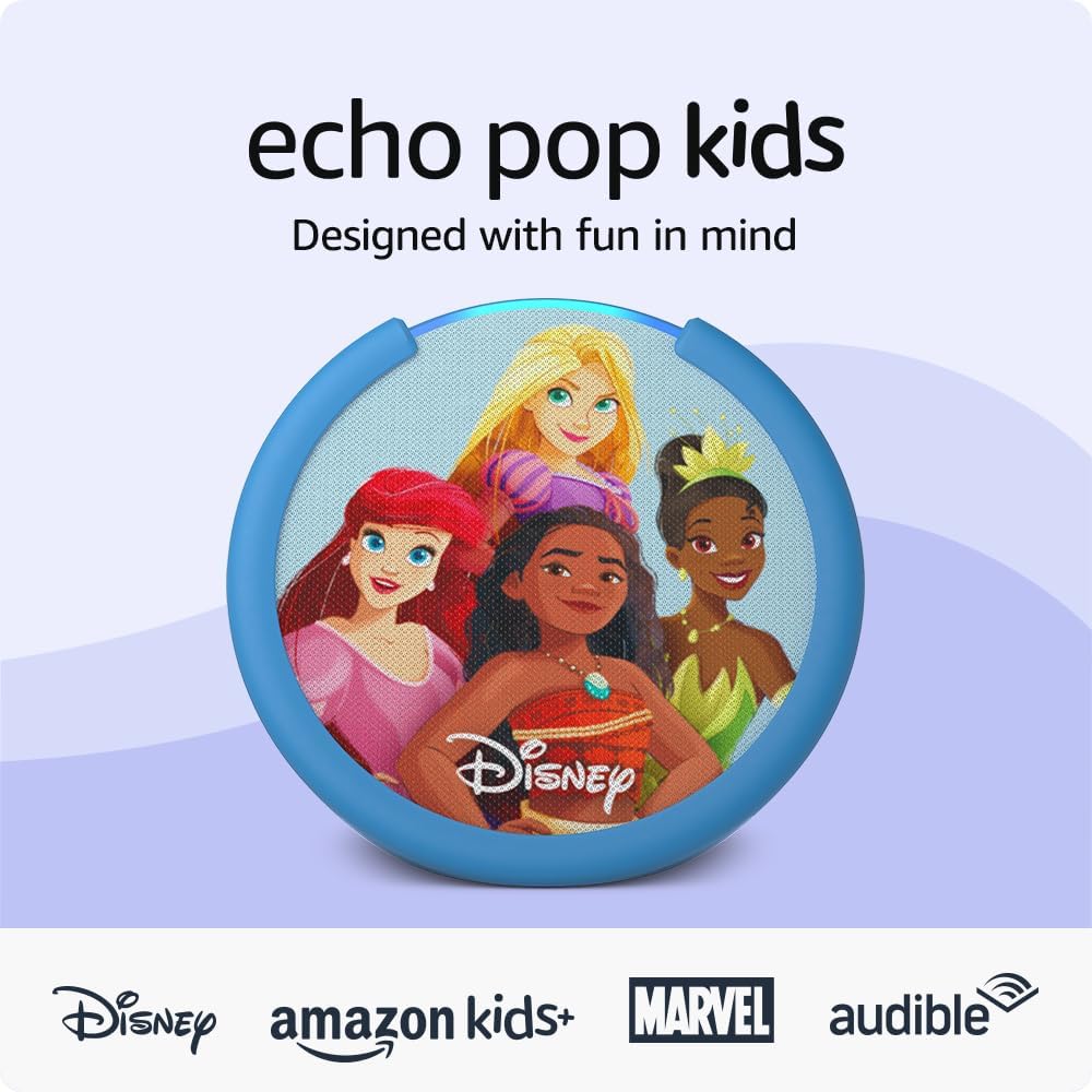 Amazon Echo Pop Kids (newest model), Designed for kids, with parental controls, Includes 6 months of Amazon Kids+, Disney Princess