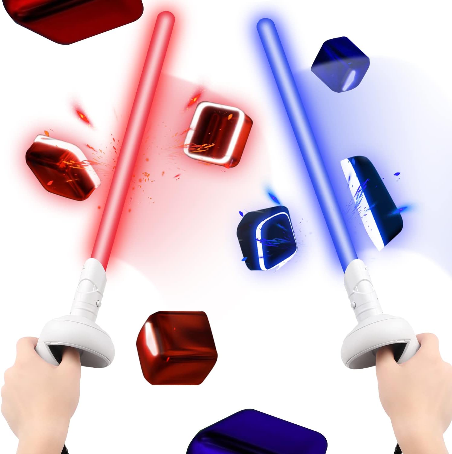 Relohas Extension Grips Accessories for Oculus Quest 2, VR Game Accessories for Meta Quest 2, RGB Lightsaber for Beat Saber, Suitable for Supernatural, Blade & Sorcery, Fruit Ninja