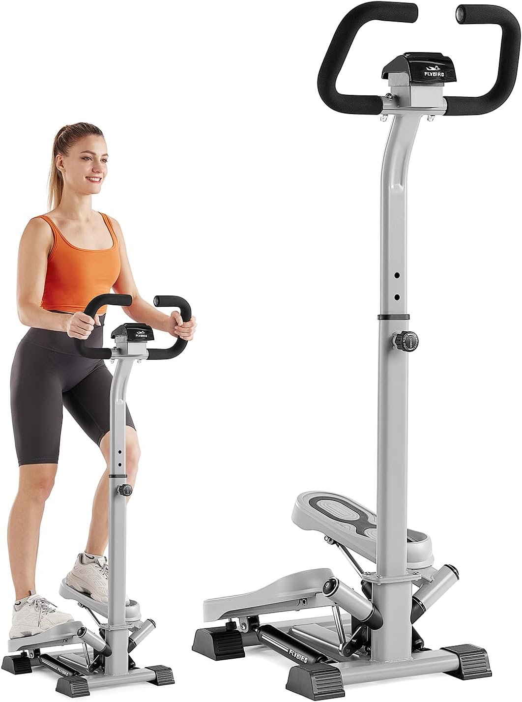 FLYBIRD Stepper for Exercises, Stair Stepper with Handlebar, Twist Stepper for Leg Workout, 330LB Weight Capacity, Low-Impact Home Cardio Machine Suitable for Beginners Gray